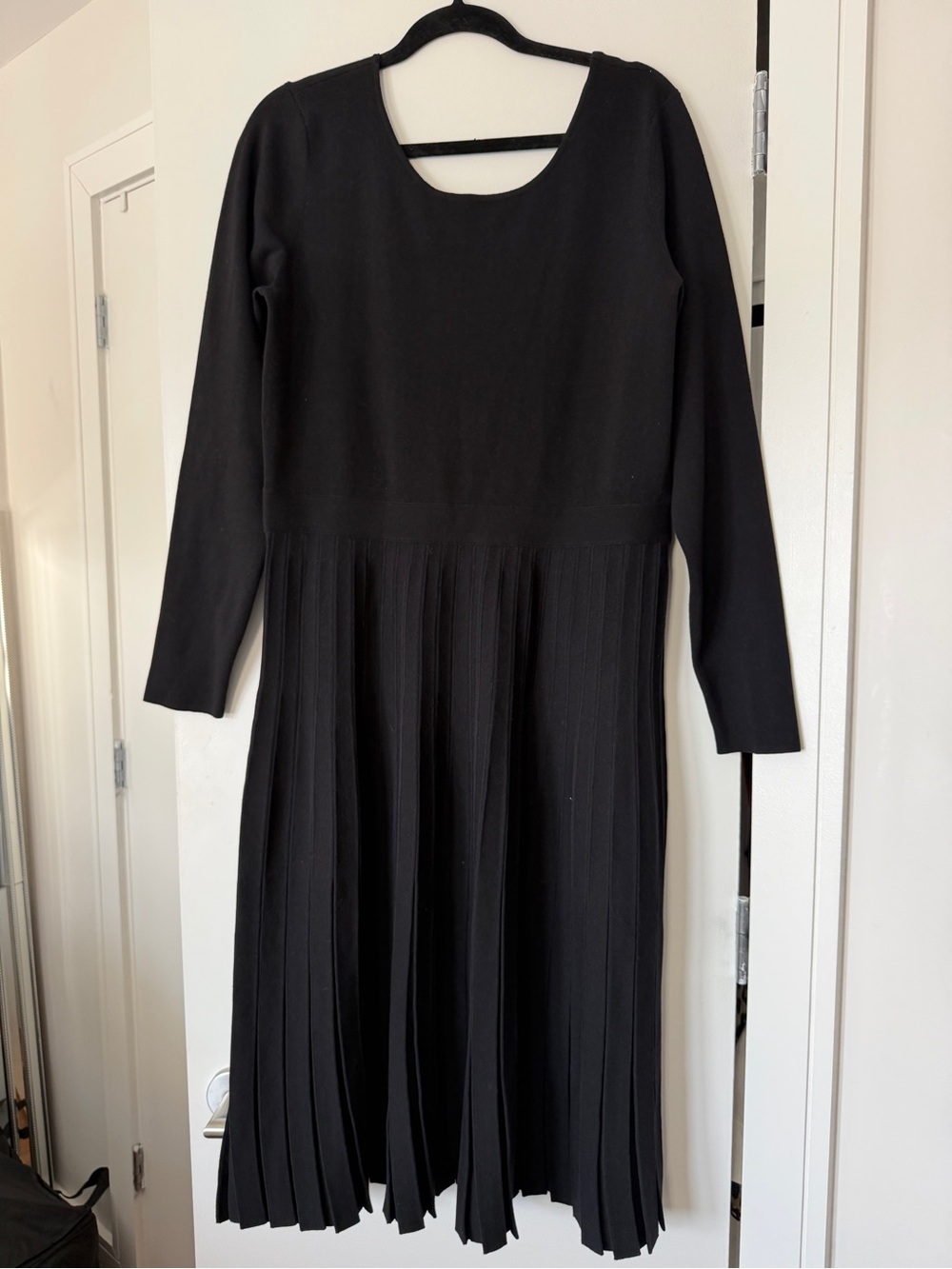 Tory Burch Florence Dress Midi Black Long Sleeve Pleated Size XL